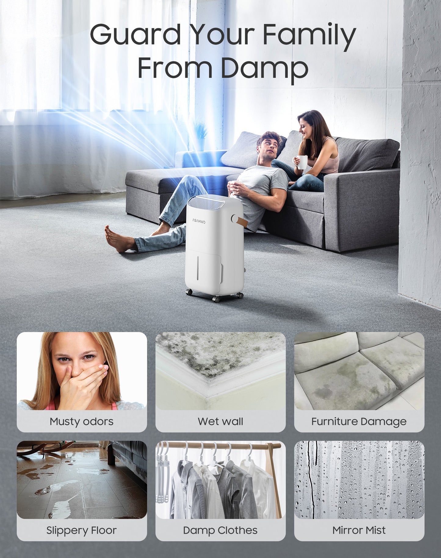 45 Pint Dehumidifier for 4500 Sq Ft - Basements, Homes, Bedrooms & Bathrooms - Intelligent Humidity Control, Drain Hose, 3 Modes, 24H Timer, Auto Defrost, Child Lock